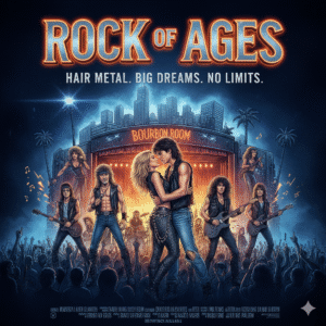 Tom Cruise as Stacee Jaxx on the official movie poster for the 80s rock musical Rock of Ages.