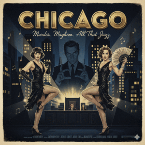 Renée Zellweger and Catherine Zeta-Jones in the art deco-style movie poster for the musical Chicago.