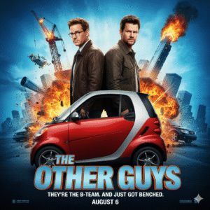 Movie poster for The Other Guys, with Will Ferrell and Mark Wahlberg as desk-bound detectives in an action-comedy setting with explosions and city backdrop. Keywords: The Other Guys movie, Will Ferrell, Mark Wahlberg, action comedy, buddy cop, detective film, funny movie, movie poster