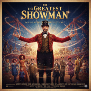 Hugh Jackman as P.T. Barnum in his ringmaster costume on the official movie poster for The Greatest Showman.