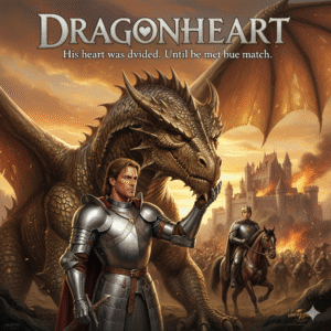 Poster for Dragonheart, featuring Bowen the knight with Draco the dragon, overlooking a medieval castle under siege at sunset